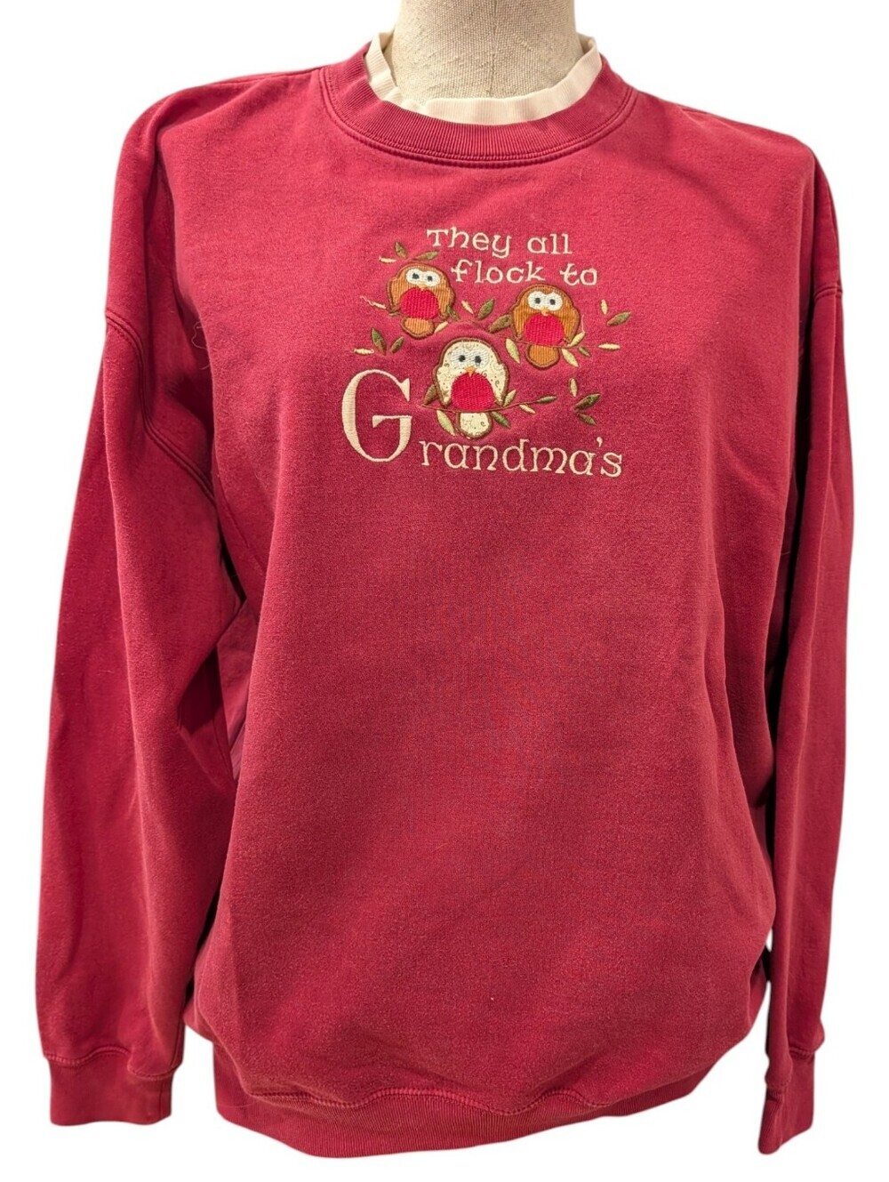 Vintage M&C Sportswear Grandma Sweatshirt Large Embroidered Birds Cottage